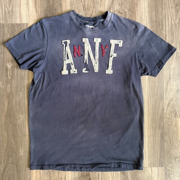 Vintage Abercrombie & Fitch T-Shirt Men's Size L Blue Spell Out Distressed Fade - Picture 1 of 8